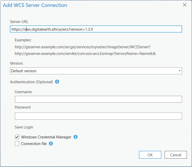 ArcGIS - Create New WCS Connection