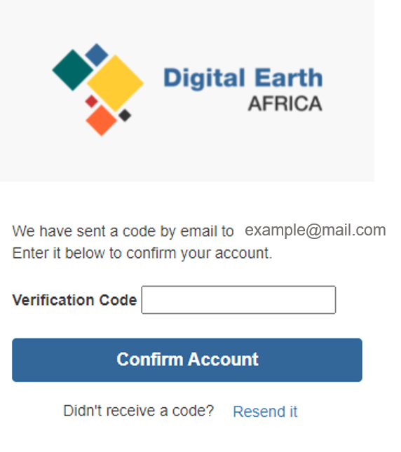 La page de confirmation du compte du nouvel utilisateur de DE Africa Sandbox.